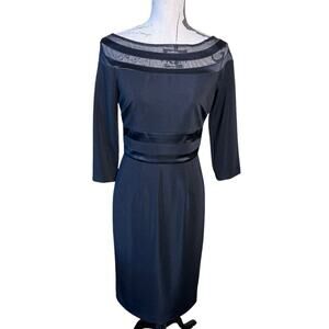 JS Collection Mesh Satin Neckline Dress Long Sleeve Black Size 2 Cocktail Party